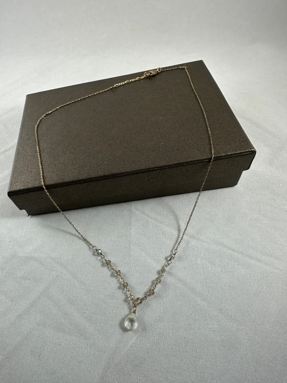Clear Crystal Teardrop Pendant Necklace with Beaded Accents